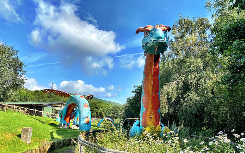 Greenmeadow Farm large colourful dragon sculpture